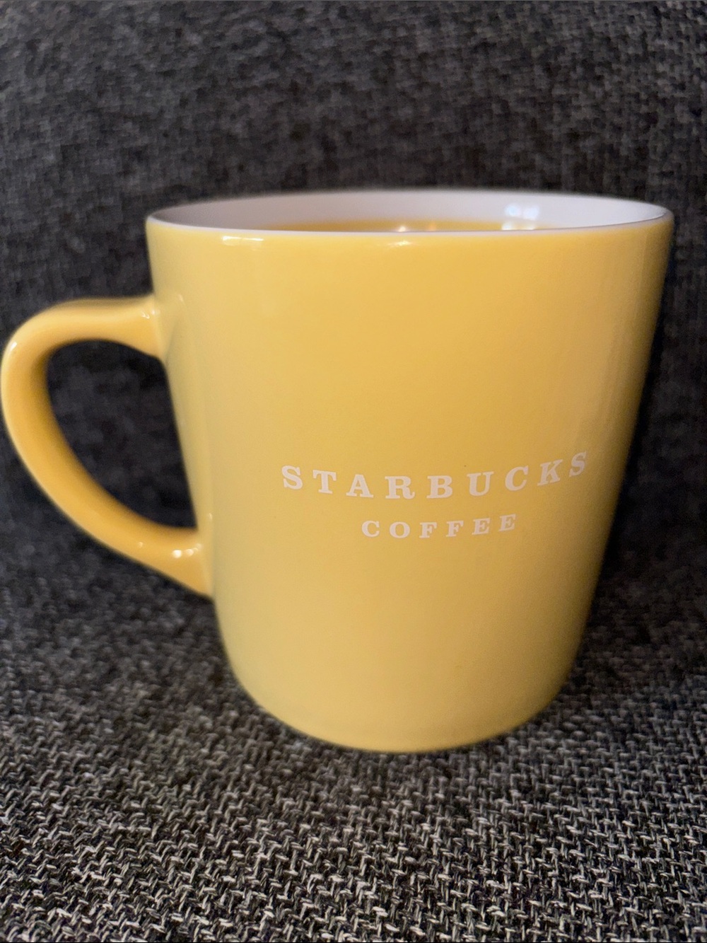 STARBUCKS 2004 Yellow w/ White Logo Lettering Coffee Tea Mug